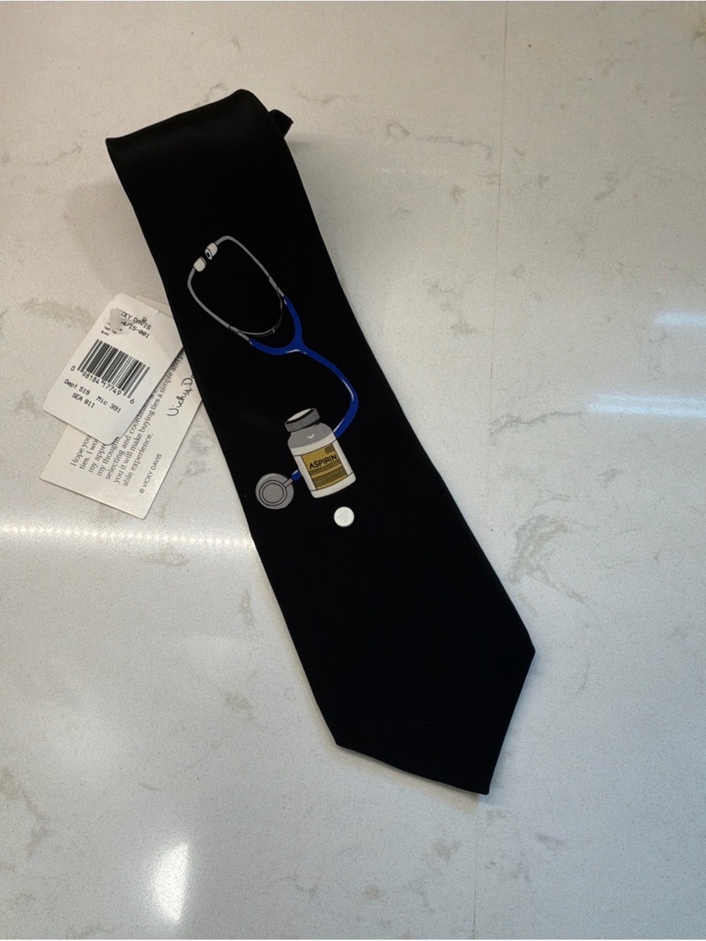 NWT Vicky davis Mens necktie silk take two aspirin doctor novelty tie